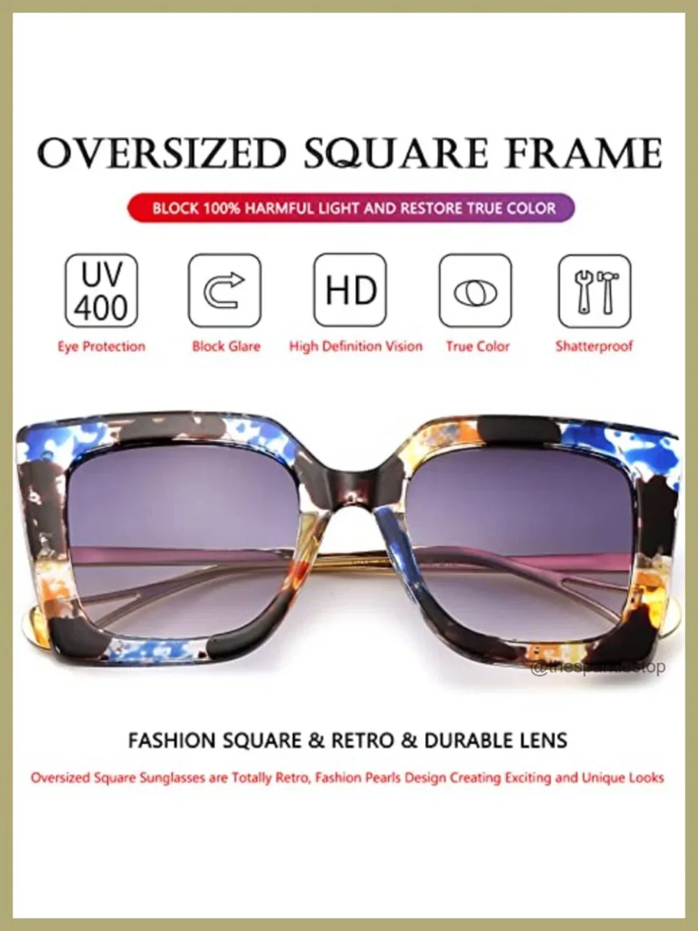 Oversized Retro Square Frame Sunglasses UV400 Protection Women's Fashion Shades
